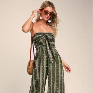 Lulus Raine Olive Green Print Strapless Jumpsuit - Size M